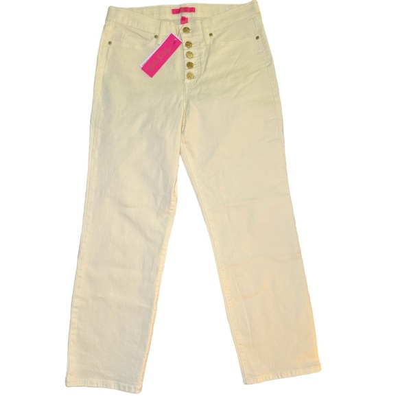 Lilly Pulitzer South Ocean High Rise Straight Leg Jean Lemon Meringue Size 8 NWT - Picture 5 of 16